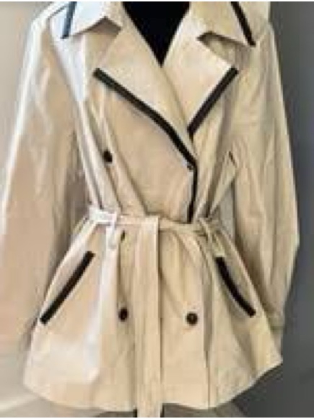 Dana Buchman Cream Trench Coat with Black Contrast Trim